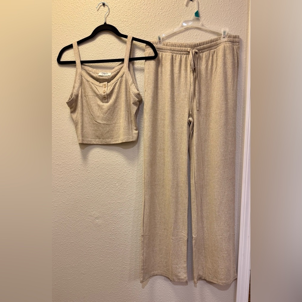 Zenana Set Tank Top & Drawstring Pants 2 Pcs Cream Large Brand New Super Soft!